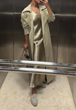 Taupe Trench Coat & Dress Set