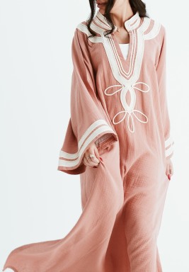 Coral pink Kaftan With Embroidery