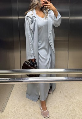 Baby Blue Dress with Trench Coat Set 