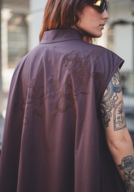 Brown Asymmetrical Dress with Embroidery