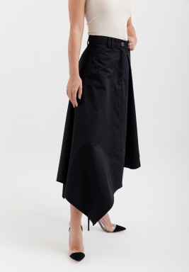 Black Denim Asymmetric Skirt 