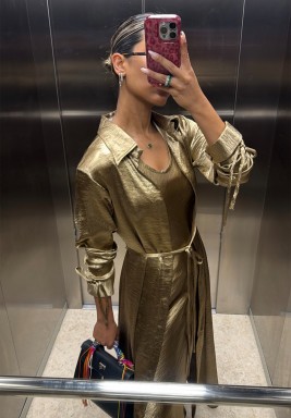 Golden Brown Belted Shirt with Dress Set