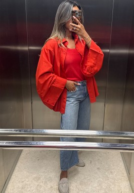 Red Wide Cuffs Oversized Shirt