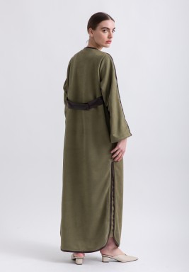 Olive Suede Leather and Suede Modern Kaftan