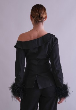 Black Blazer with Ostrich Cuffs 