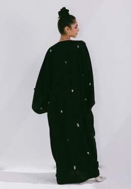 Black Coffee Classic Abaya with Scattered Embroidery