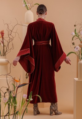 Burgundy Velvet Moroccan Robe