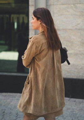 Gold Beige Velvet Jacket & Dress Set