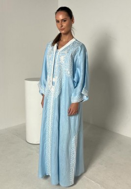 Baby Blue Embroidered Moroccan Kaftan