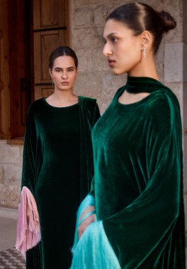 Rawd Silk Kaftan Forest Green X Aqua Blue 