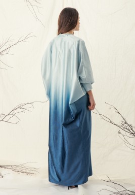 Light and Dark Blue Bisht & Silk Dress Set 