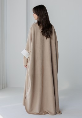 Beige Double Cuffs Bisht Set 