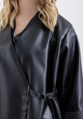 Leather Blazer Kaftan Black