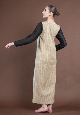 Asymmetrical Dress with Contrasting Sleeves