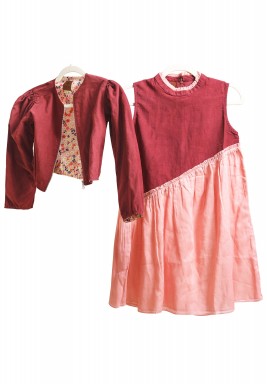 Girls Maroon & Pink Dress Kaftan and Jacket
