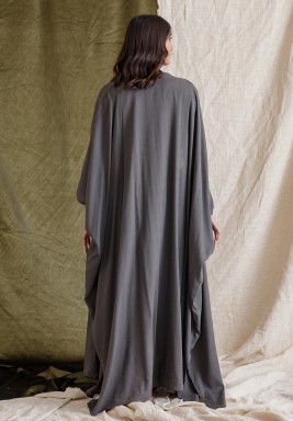 Dark Grey Linen Dress and Bisht Set