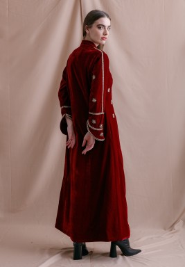 Velvet Forest Bisht in Maroon