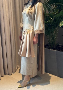 Beige One Piece Kaftan with Velvet & Satin 