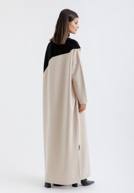 Black and Cream Long Sleeves Kaftan