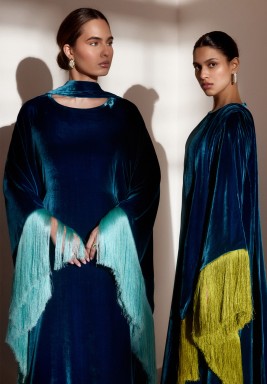 Bahr Silk Kaftan Teal X Olive Yellow