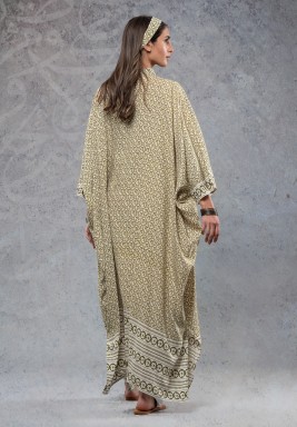 Yellow & Green Maxi viscose Kaftan with Hair Crown 