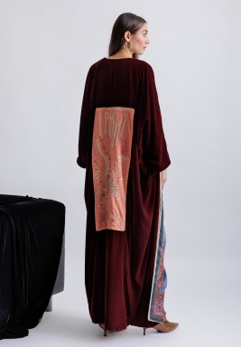 Burgundy Velvet Bisht with Shwal