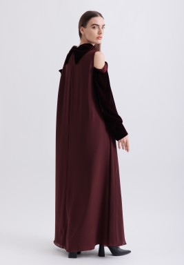 Plum Chiffon Kaftan with Velvet Trim and Floral Details