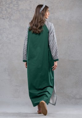 Green Maxi cotton Tasseled Kaftan with Hair Crown