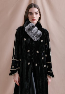 Black / Grey Wild Chinchilla with Mink Fur Scarf