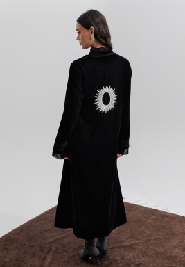 Black Velvet Dress with Back Embroidery