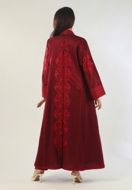 Burgundy Tasseled Belt Bisht with Sequined Dress Set