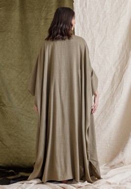 Coffee Linen Dress and Bisht Set