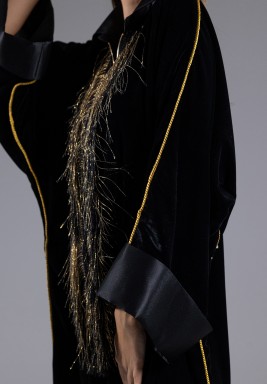 Midnight Tassels Black Velvet Kaftan