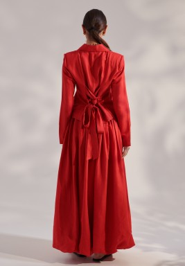 Summer Set of Cropped Blazer with Back Tie & Balloon Skirt 