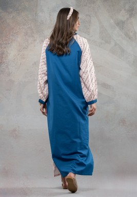 Blue Maxi cotton Tasseled Kaftan with Hair Crown 