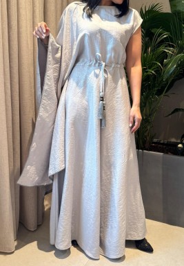 Light Gray Wide Jumpsuit with A Tie at The Waist