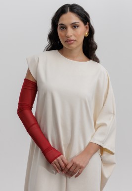 Cream Suede Kaftan with Gloves Set 