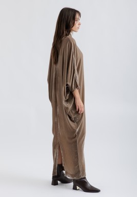 Taupe Highneck Velvet Kaftan 