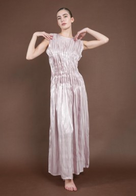 Pink Gathered Satin Dress