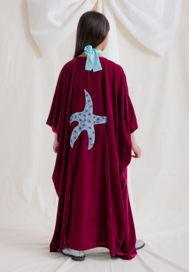 Velvet Maroon Bisht with Starfish Charm & Turquoise Dress