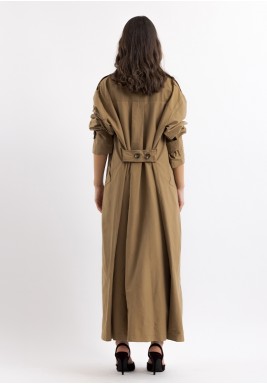 Tan Camel Trench Coat & Gold Dress Set 