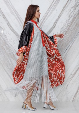 Grey Fringed Kaftan Set