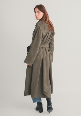 Olive Suede Trench Coat