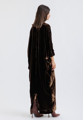 Chocolate Highneck Velvet Kaftan