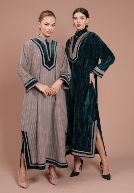 Royal Green Striped Velvet Dishdasha