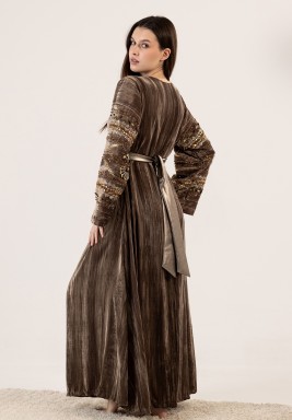 Brown Crushed Velvet Cowl Neck Kaftan