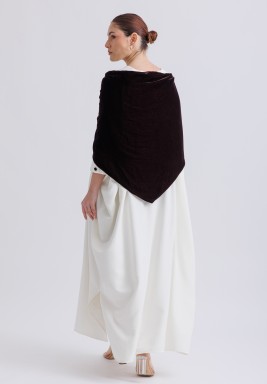 Off-white Cutout Cuffs Kaftan with Brown Velvet Scarf 