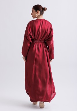 Burgundy Satin Belted Set