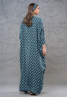 Blue Maxi viscose Kaftan with Hair Crown 