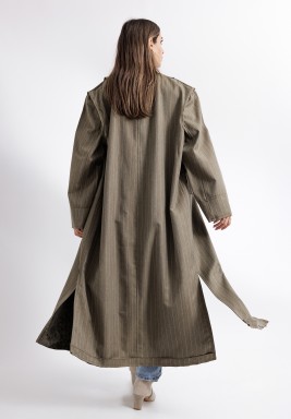 Olive Green Striped Reversible Trench Coat